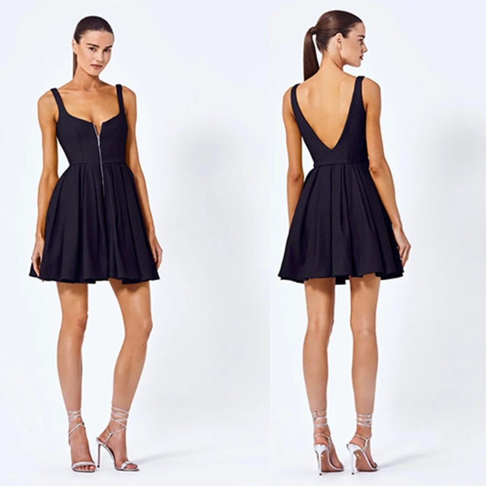 NWT Alexis Jody Pleated Skirt Front Zip Mini Dress Women's Black Size: Small